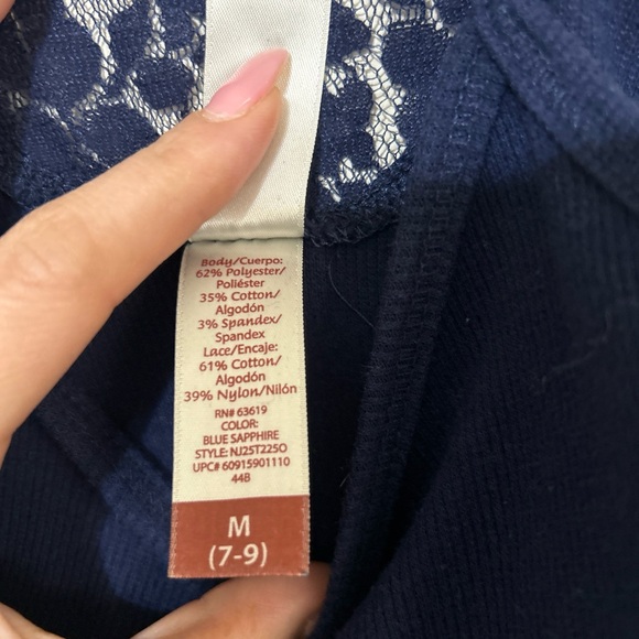 No Boundaries Navy Blue Ribbed Racerback Tank Top with Floral Lace Back Inset - Picture 3 of 8